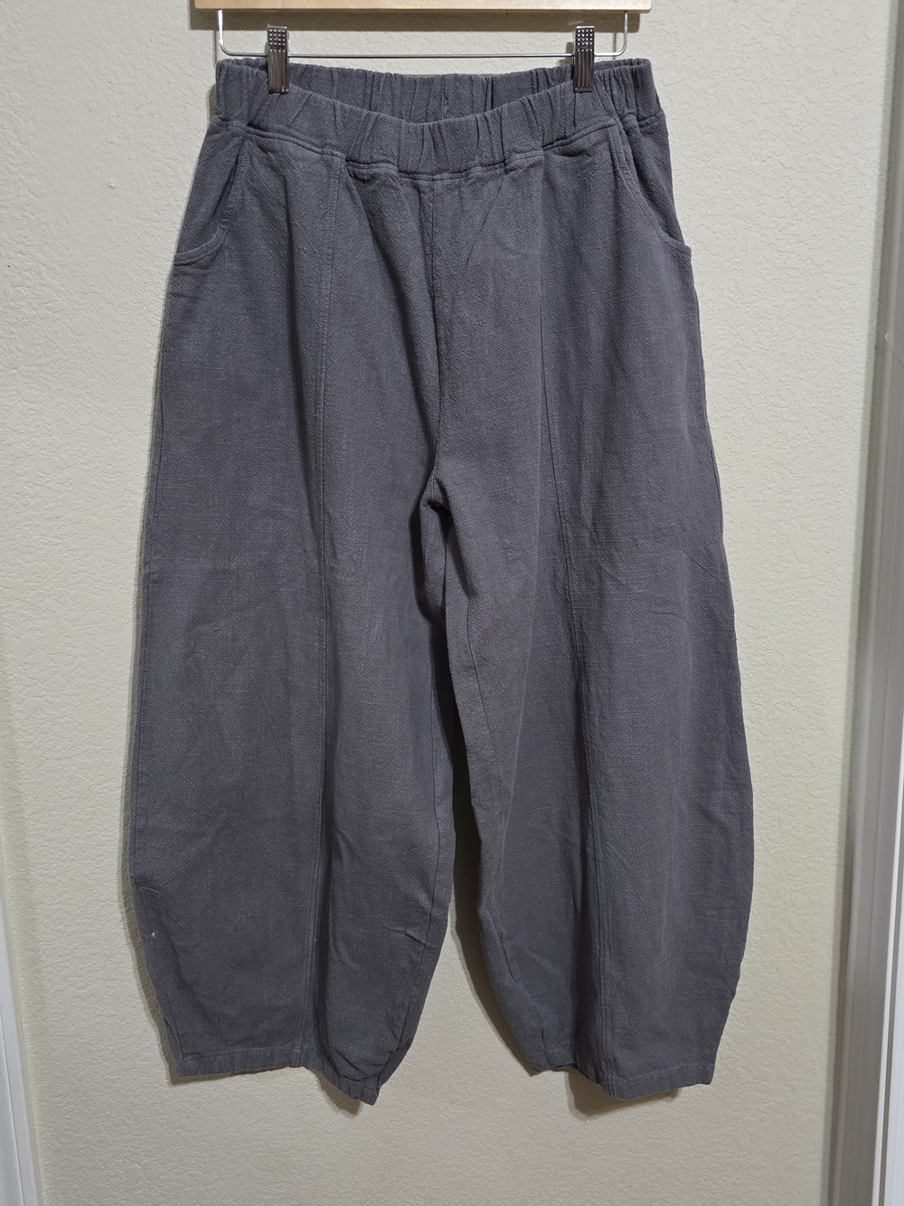 Iximo Linen & Cotton Blend Wide-Leg Elastic-Waist Gray Pants